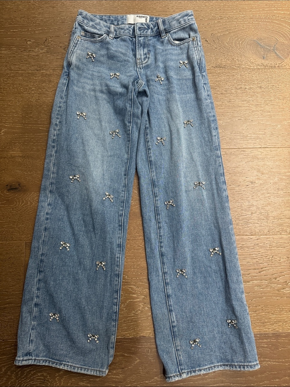 Rare DNM Edit Rhinestone Bow Baggy Jeans Low Rise Wide Leg Size 23 - Picture 2 of 9